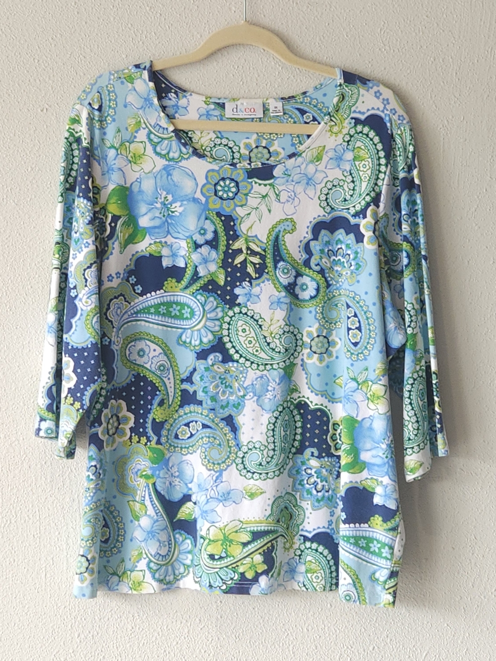 D&Co Blue Paisley Floral 3/4 Sleeve Women's Top PLUS SIZE 2X